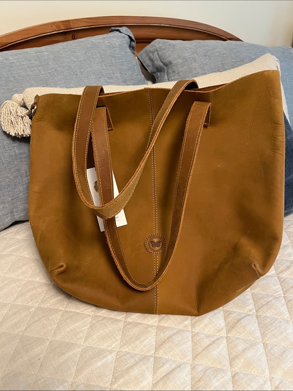 Women's Tan Leather Tote with Double Strap